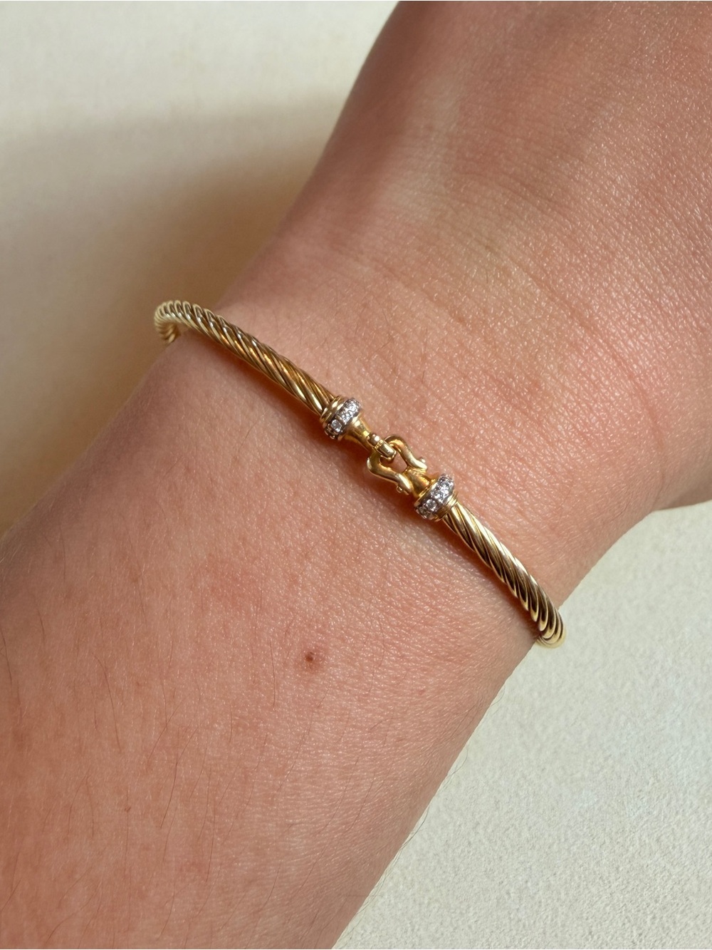 David Yurman 18K Yellow Gold with Diamonds Buckle Classic Cable Bracelet 2.6mm - Picture 3 of 14